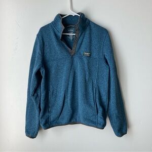 L.L. Bean Classic Fleece Pullover Snap Collar Marled Blue Mens M Slightly Fitted